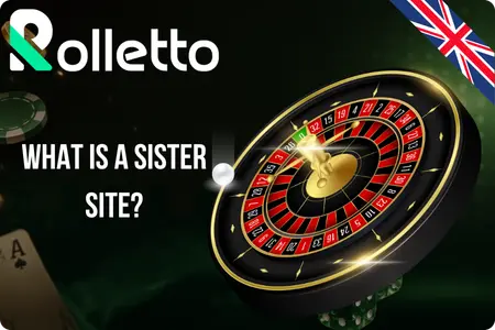 Rolletto Casino roulette wheel banner explaining what a sister site is