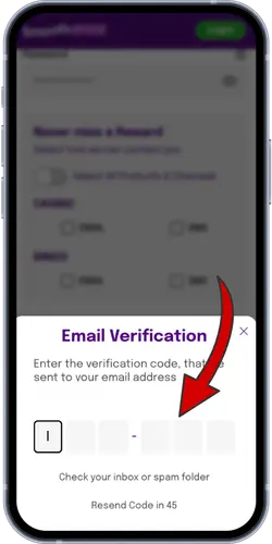 Smooth Spins email verification code input with arrow