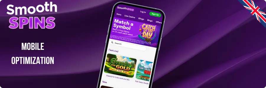 Smooth Spins mobile optimization graphic with smartphone